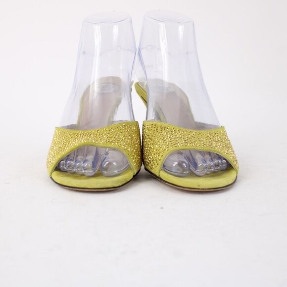 Versace Heels Sz 37 Lime Green Gold Studded Leather Suede AS IS 3" Heels - Picture 5 of 16